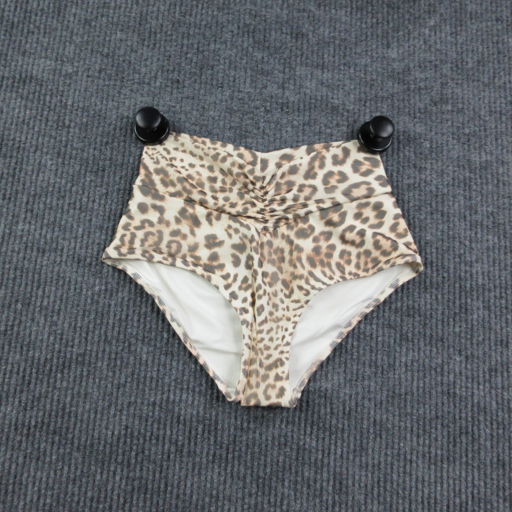Aerie Bikini Bottom Womens XS Beige Leopard High-Waisted Pleated Lined NWT